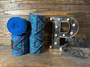 Royal Blue Polo Wraps with Colorful Accent - Horse Sized - Set of 4