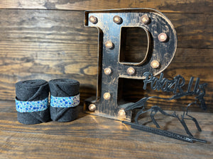 Dark Grey Polo Wraps with Blue Bubble Trim - Mini Sized - Pair of 2