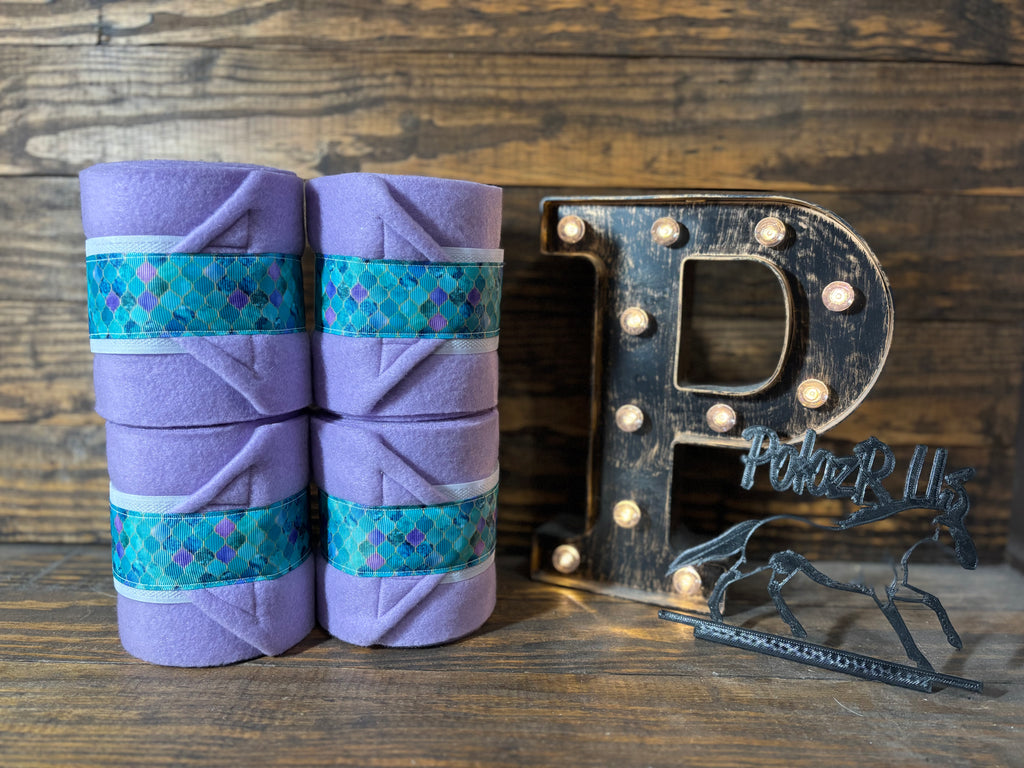 Lavender Polo Wraps with Mermaid Scale Trim - Horse Sized- Set of 4