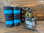 Grey Polo Wraps with Turquoise Glitter Trim - Horse Sized - Set of 4