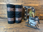 Black Polo Wraps with Cheetah Trim - Horse Sized - Set of 4