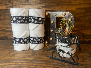 White Polo Wraps with Snowflake Trim - Horse Sized - Set of 4