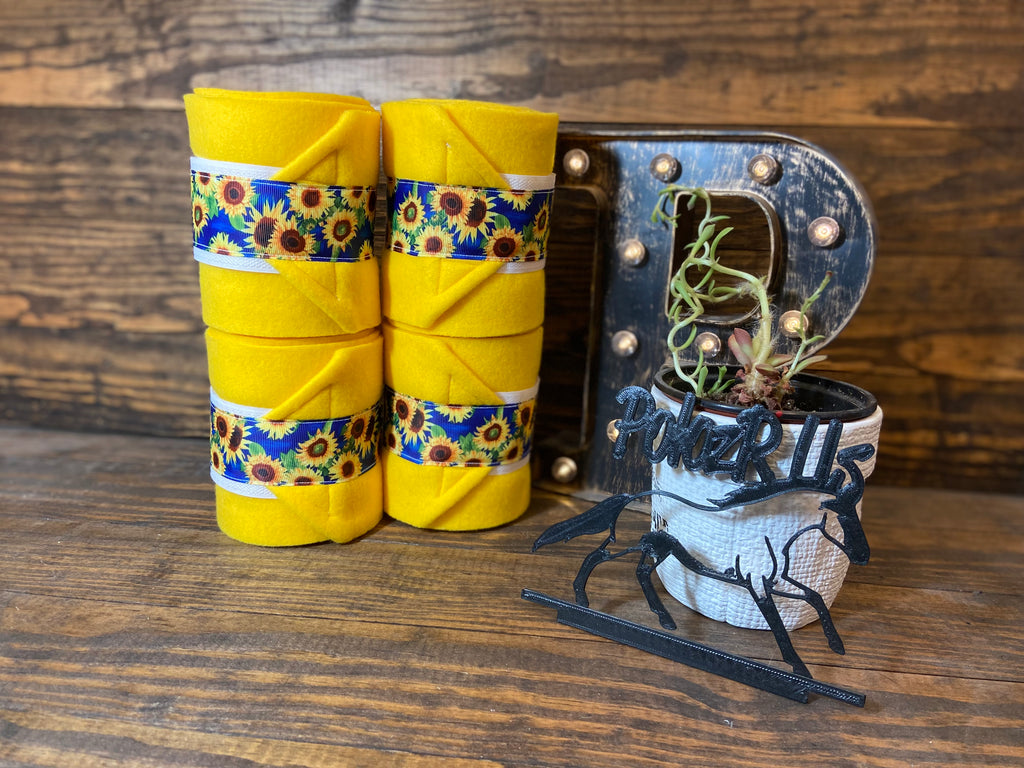 Yellow Polo Wraps with Sunflower Trim - Horse Sized - Set of 4