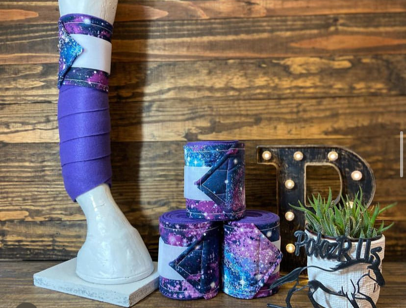 Purple Polo Wraps with Glitter Galaxy - Horse Sized - Set of 4