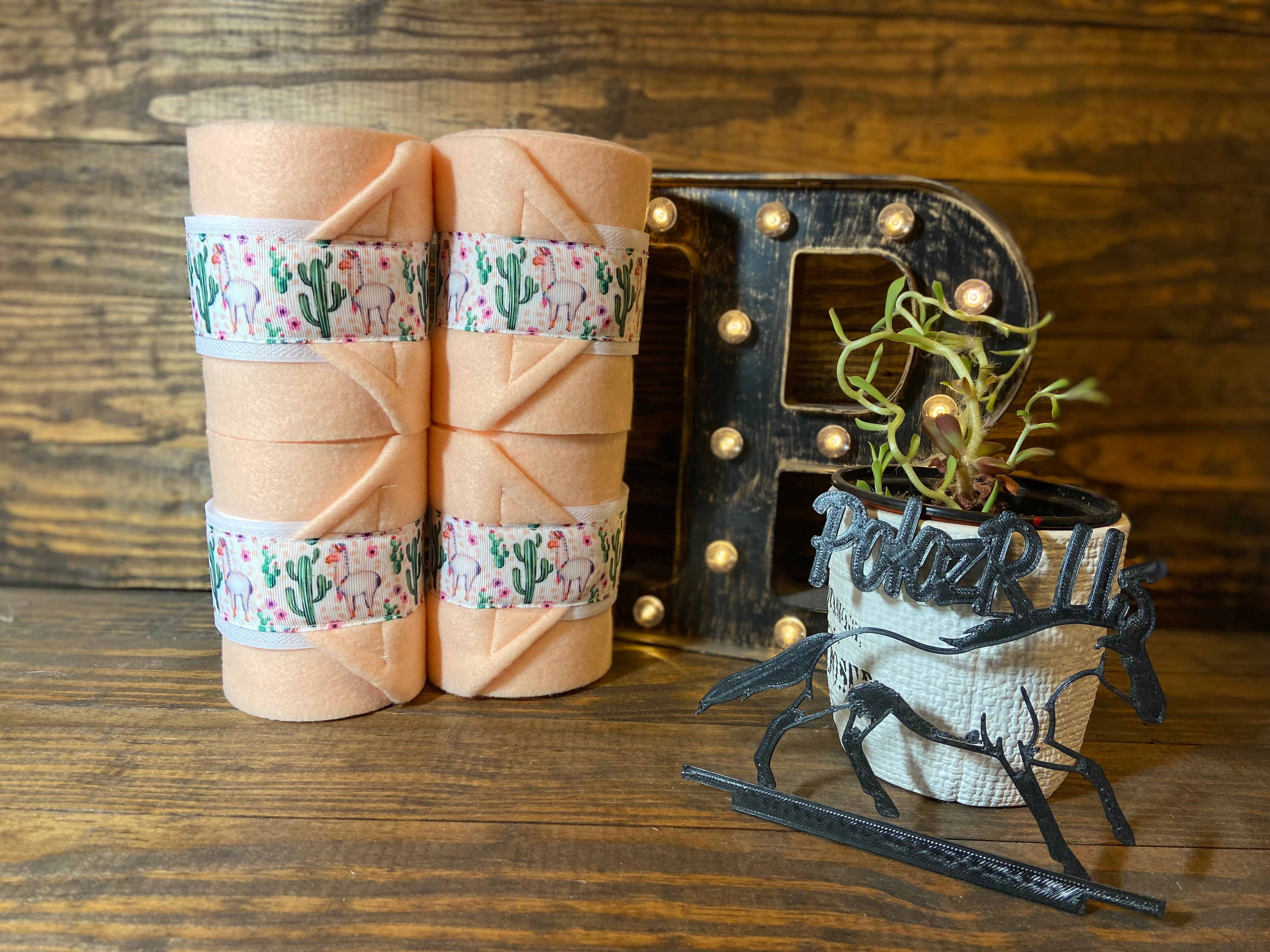Peach Polo Wraps with Llama Cactus Trim - Horse Sized - Set of 4