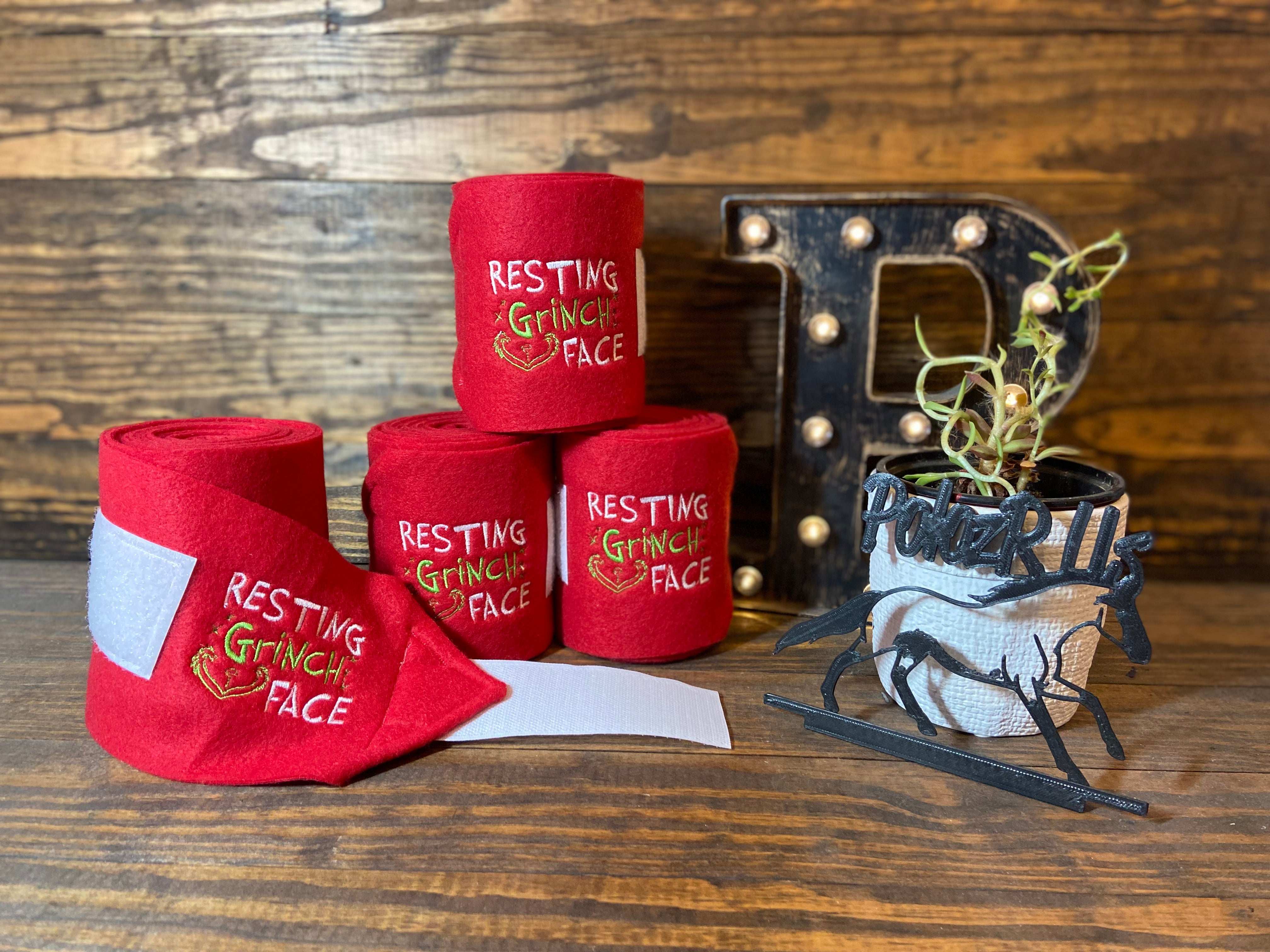 Resting Grinch Face Embroidered Polo Wraps - Horse Sized - Set of 4