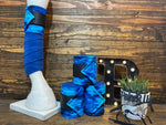 Royal Blue Polo Wraps with Blue Brushstroke Accent - Horse Sized - Set of 4