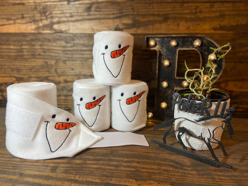 Snowman Face Embroidered Polo Wraps - Horse Sized - Set of 4