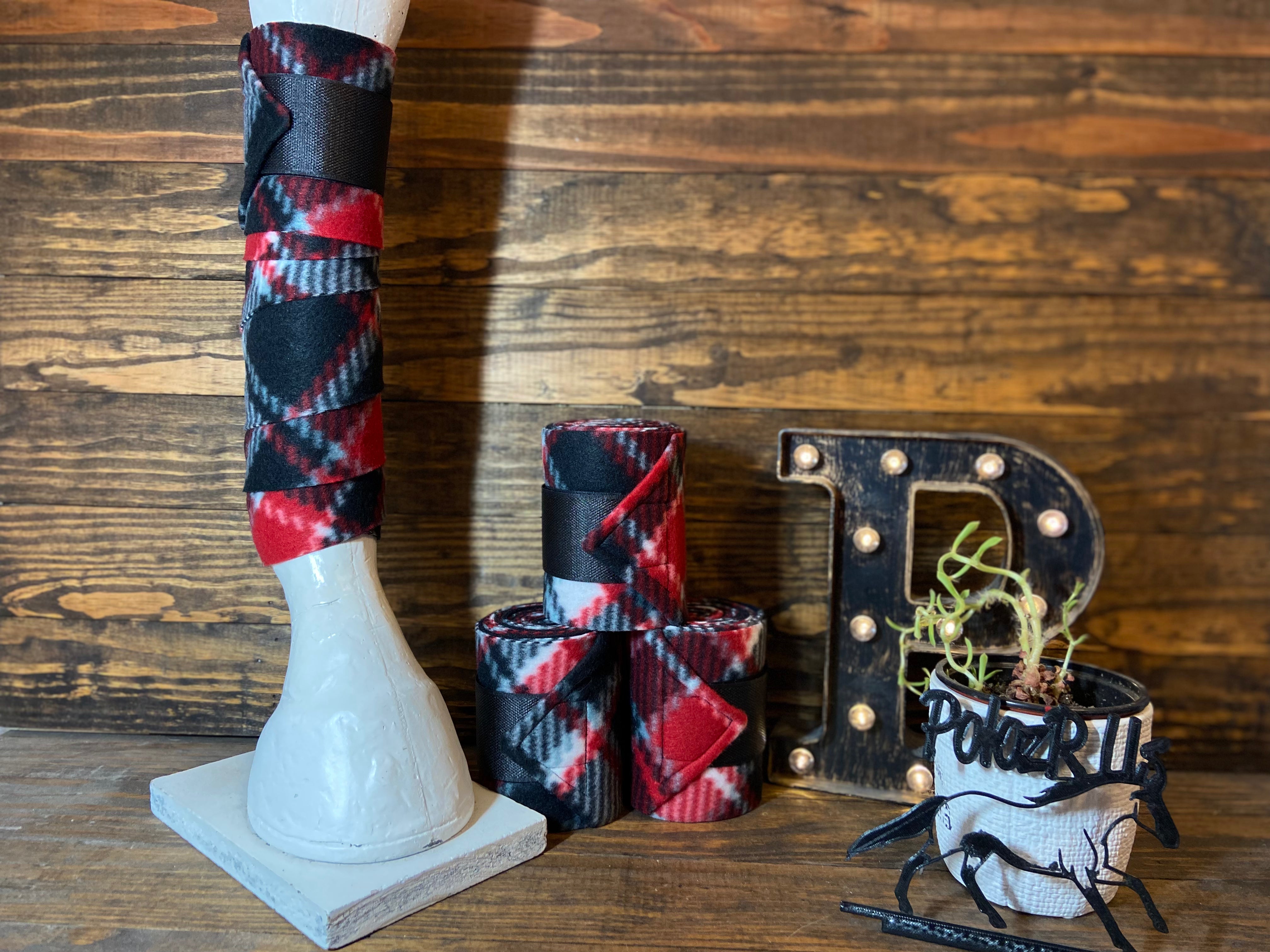 Red & Black Plaid Polo Wraps - Horse Sized - Set of 4