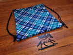 Blue & Teal Plaid Drawstring Helmet Bag