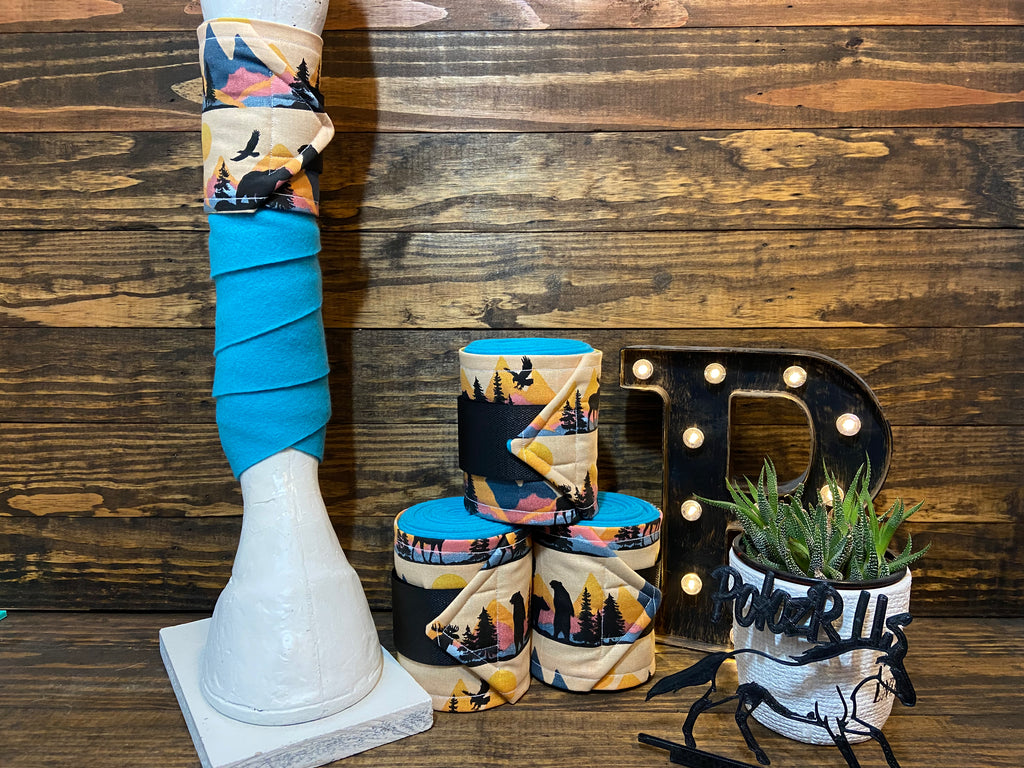 Turquoise Polo Wraps with Sunset Nature Accent - Horse Sized - Set of 4