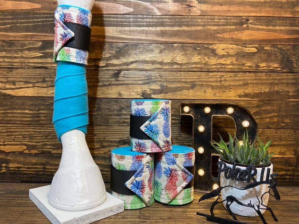 Turquoise Polo Wraps with Rainbow Pineapple Accent - Horse Sized - Set of 4