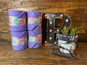 Lavender Polo Wraps with Pastel Tie Dye Trim - Horse Sized - Set of 4